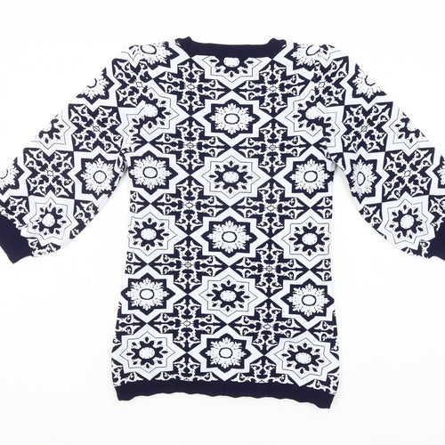 Gallery Women’s Blue XS Geometric V-Neck Knit Pullover Jumper
