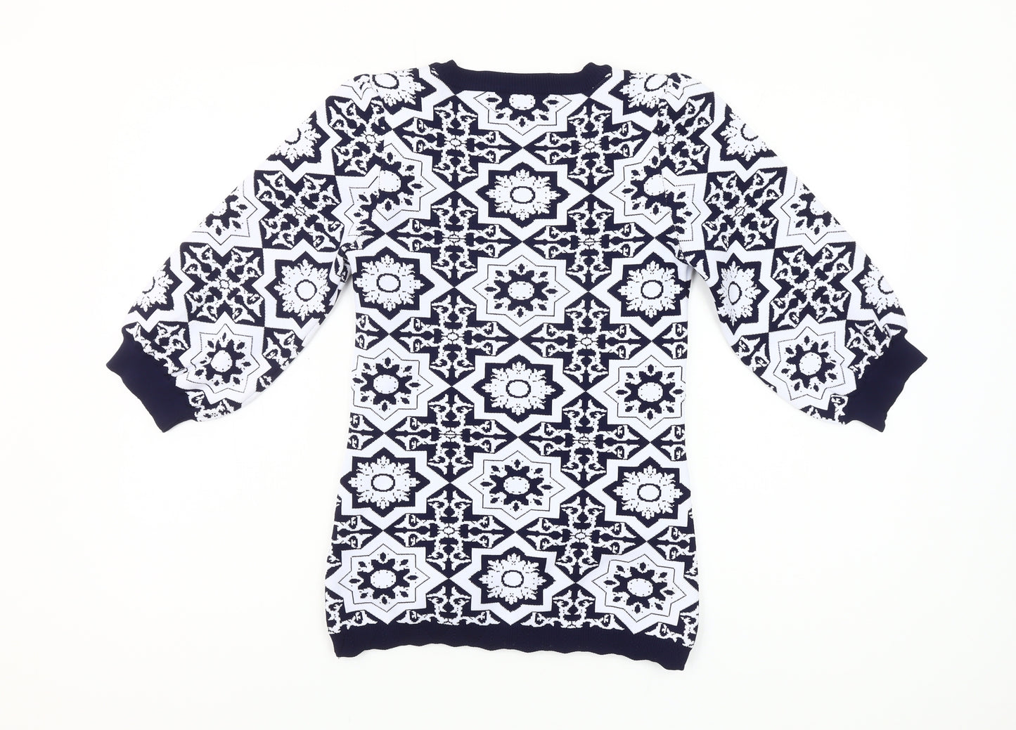 Gallery Women’s Blue XS Geometric V-Neck Knit Pullover Jumper