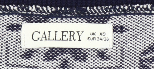 Gallery Women’s Blue XS Geometric V-Neck Knit Pullover Jumper