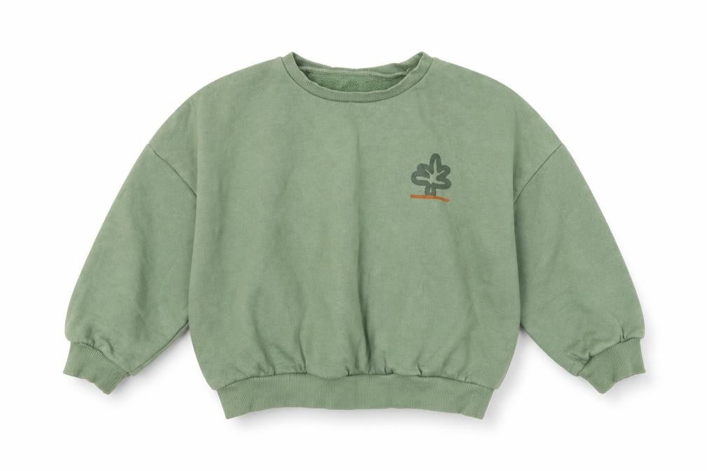 Front view of Dunnes girls’ green pullover sweatshirt 4-5 years nature print