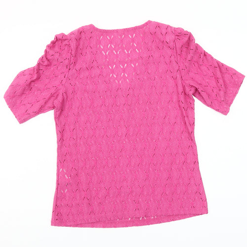 ONLY Womens Pink Size 8 V-Neck Puff Sleeve Blouse Top