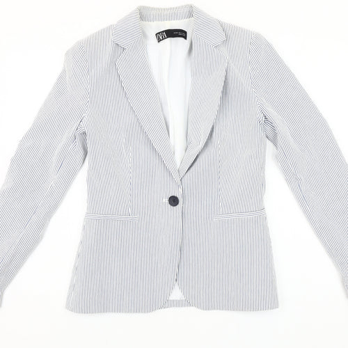 Zara Women Blue Striped Blazer Size 8 Slim Fit One Button