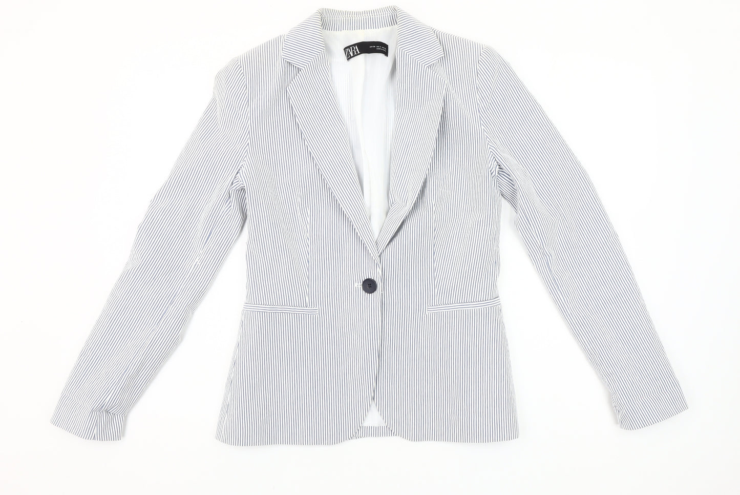 Zara Women Blue Striped Blazer Size 8 Slim Fit One Button