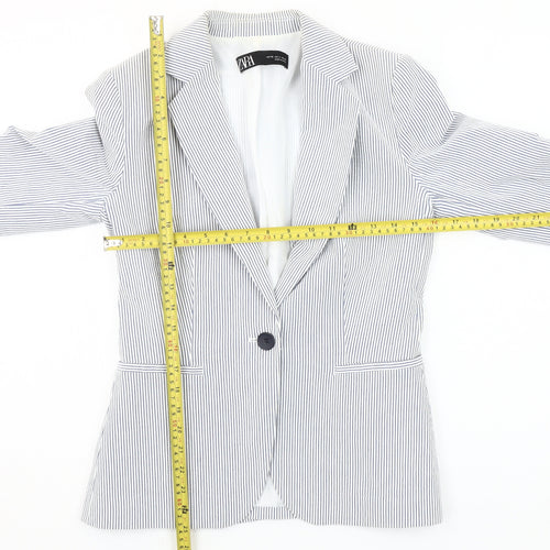 Zara Women Blue Striped Blazer Size 8 Slim Fit One Button