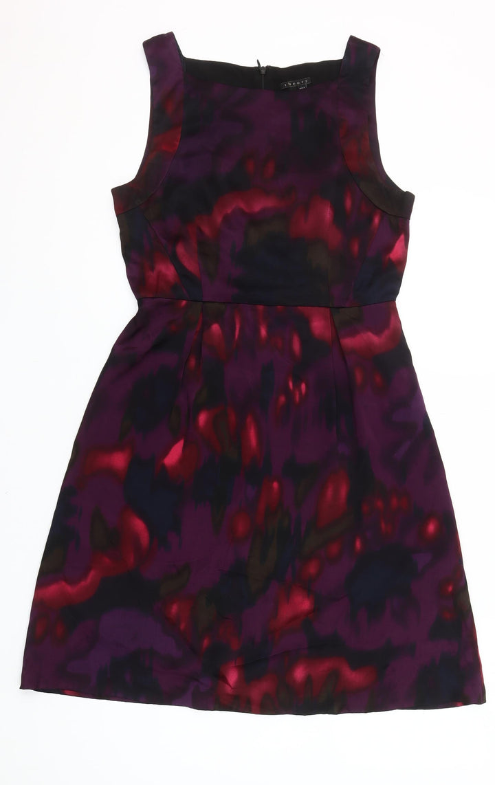 Theory Women’s Purple Tie Dye Silk Sheath Dress Size 10 Party Cocktail