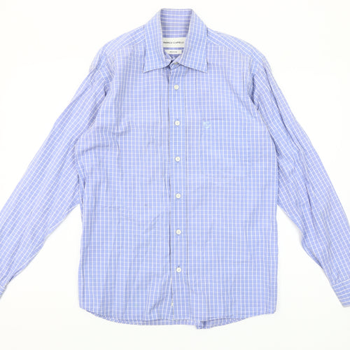 Marco Capelli Men's Blue Medium Check Long Sleeve Button-Up Shirt