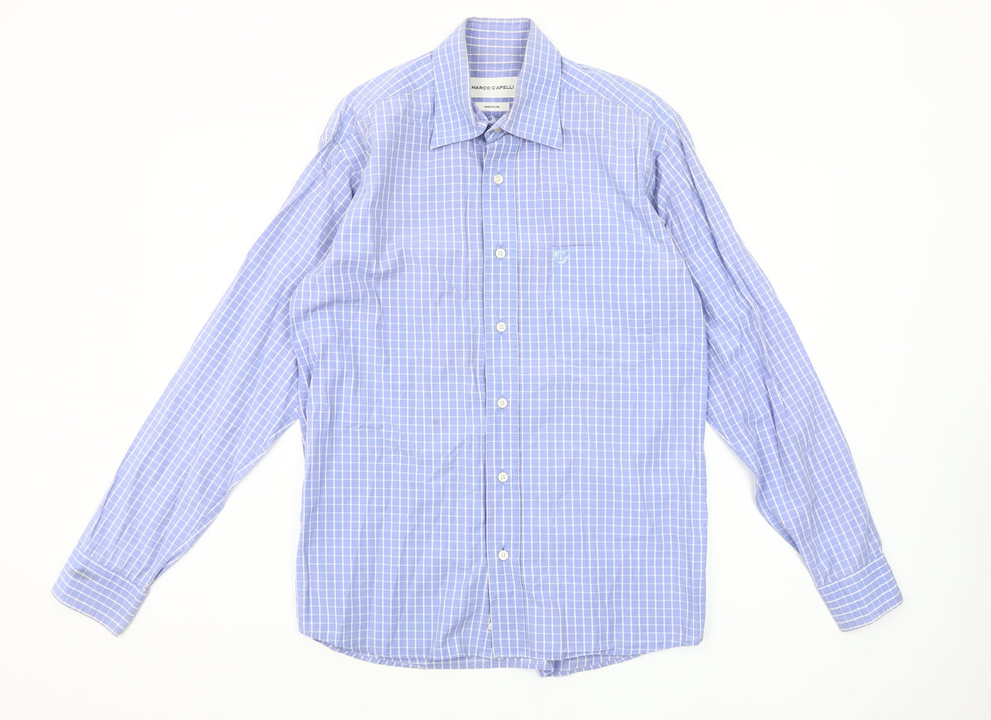 Marco Capelli Men's Blue Medium Check Long Sleeve Button-Up Shirt