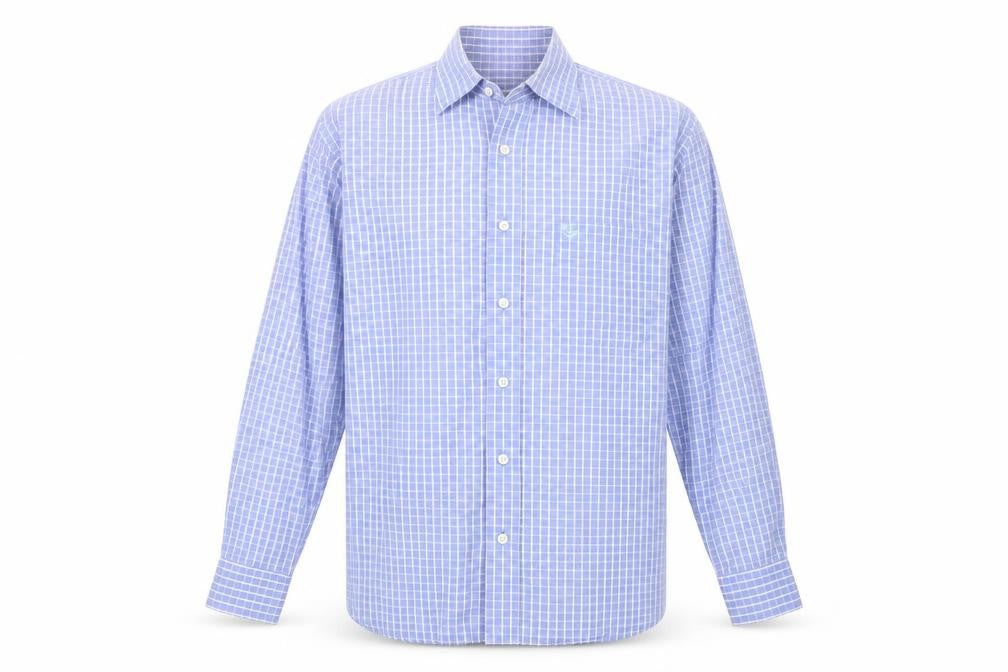 Front view of Marco Capelli Men's Blue Medium Check Long Sleeve Button-Up Shirt