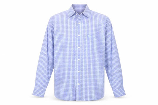 Front view of Marco Capelli Men's Blue Medium Check Long Sleeve Button-Up Shirt