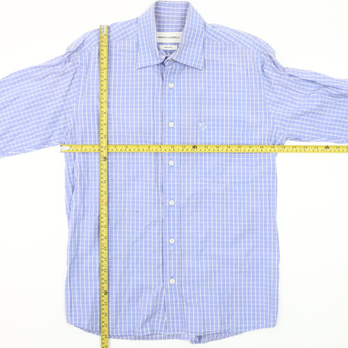 Marco Capelli Men's Blue Medium Check Long Sleeve Button-Up Shirt