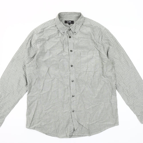 Dunnes Stores Men’s Grey Striped Button-Up Shirt L 41-43" Regular Fit