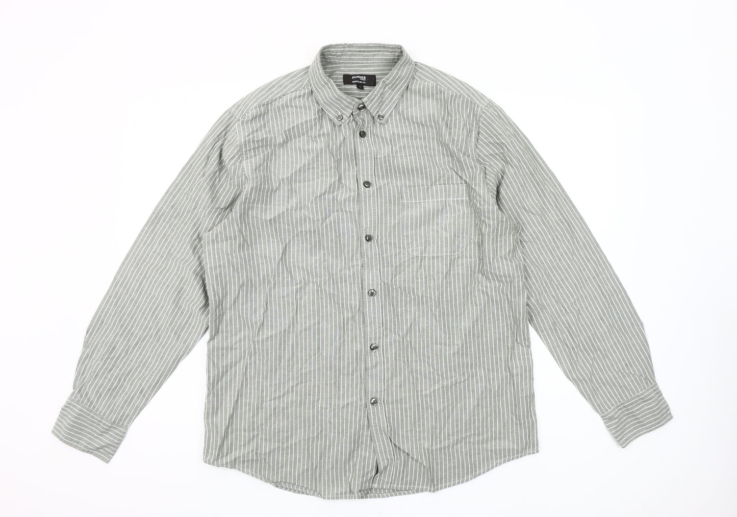 Dunnes Stores Men’s Grey Striped Button-Up Shirt L 41-43" Regular Fit