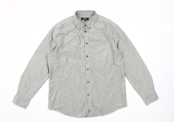 Dunnes Stores Men’s Grey Striped Button-Up Shirt L 41-43" Regular Fit