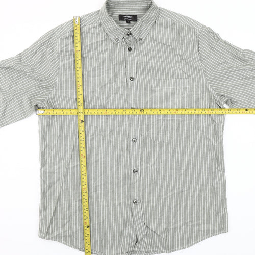 Dunnes Stores Men’s Grey Striped Button-Up Shirt L 41-43" Regular Fit