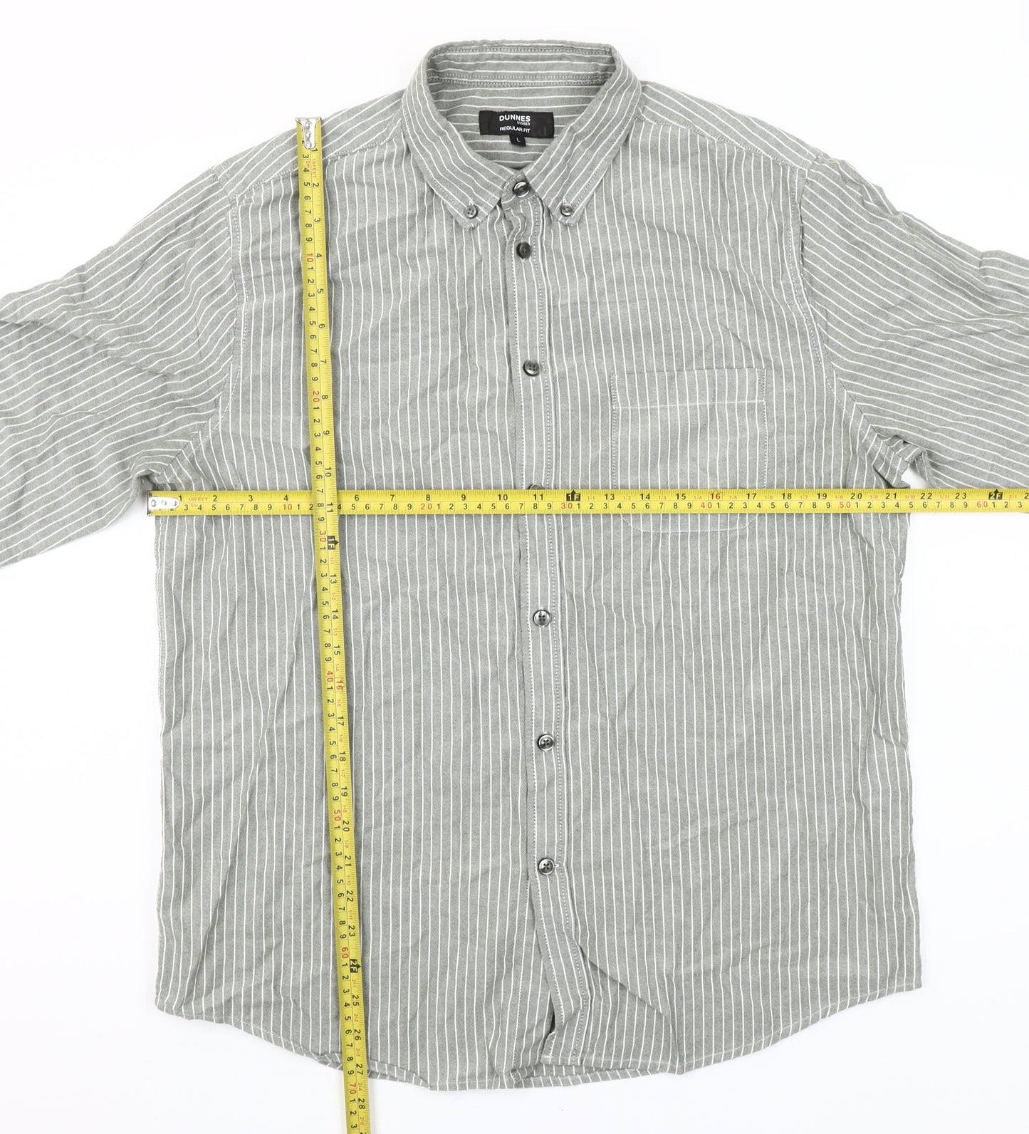 Dunnes Stores Men’s Grey Striped Button-Up Shirt L 41-43" Regular Fit