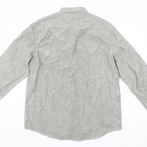 Dunnes Stores Men’s Grey Striped Button-Up Shirt L 41-43" Regular Fit