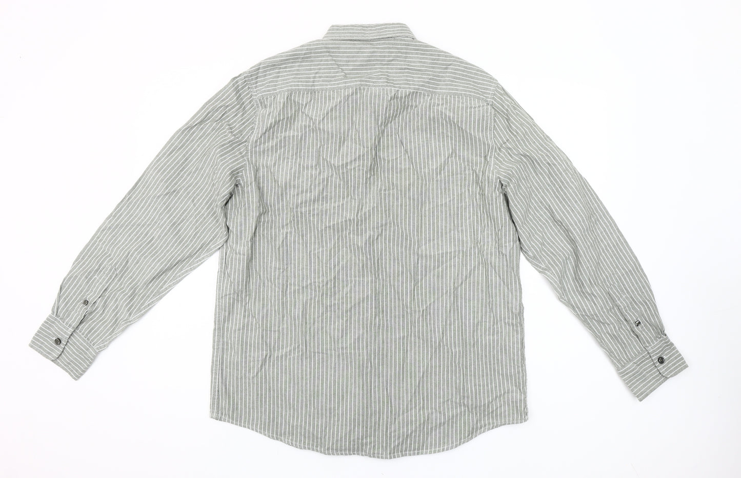 Dunnes Stores Men’s Grey Striped Button-Up Shirt L 41-43" Regular Fit