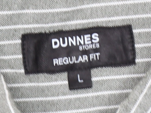 Dunnes Stores Men’s Grey Striped Button-Up Shirt L 41-43" Regular Fit