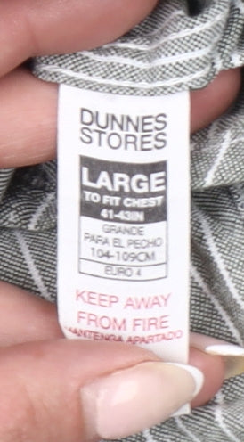 Dunnes Stores Men’s Grey Striped Button-Up Shirt L 41-43" Regular Fit