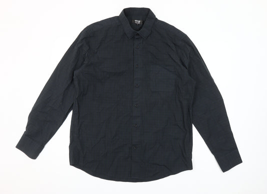 Front view of Dunnes Men’s Grey Check Long Sleeve Cotton Shirt L