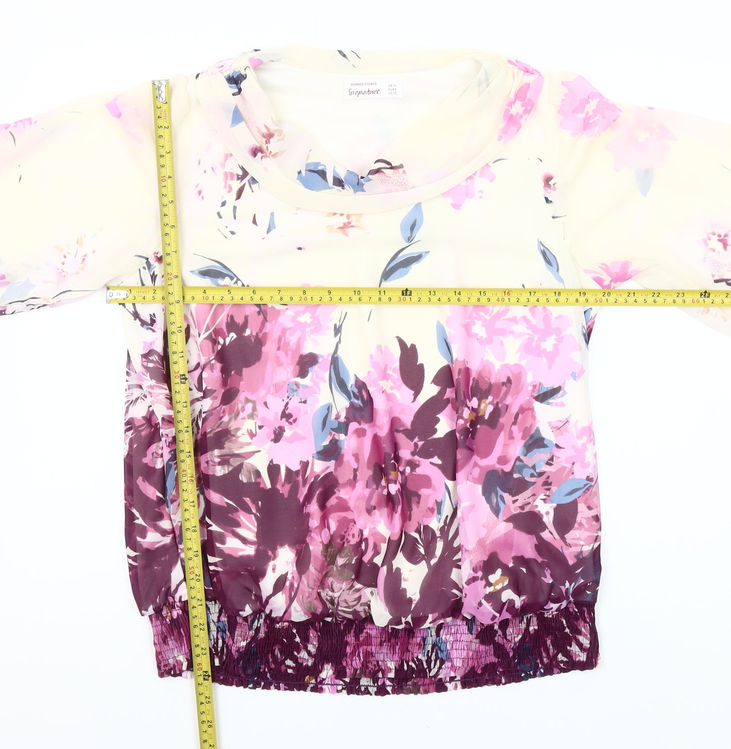 Dunnes Stores Women's Multicoloured Floral Chiffon Tunic Blouse Size 16
