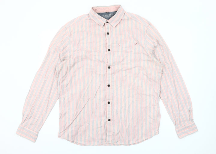 John Rocha Men’s Pink Striped Cotton Button-Up Shirt L Casual
