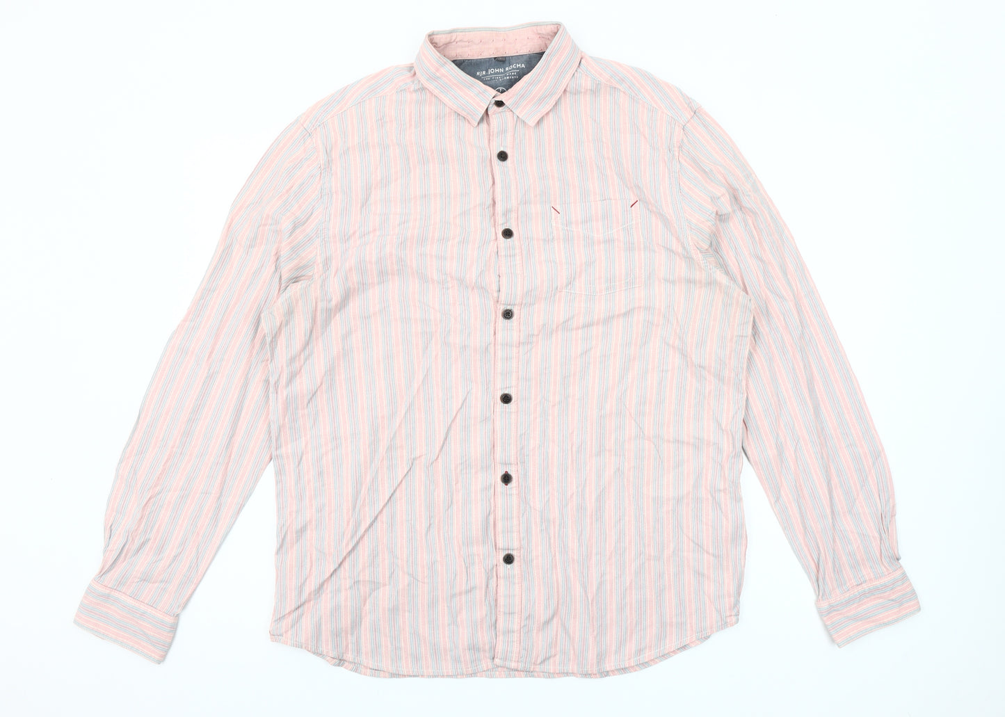 John Rocha Men’s Pink Striped Cotton Button-Up Shirt L Casual