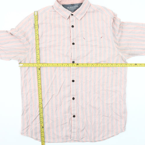 John Rocha Men’s Pink Striped Cotton Button-Up Shirt L Casual