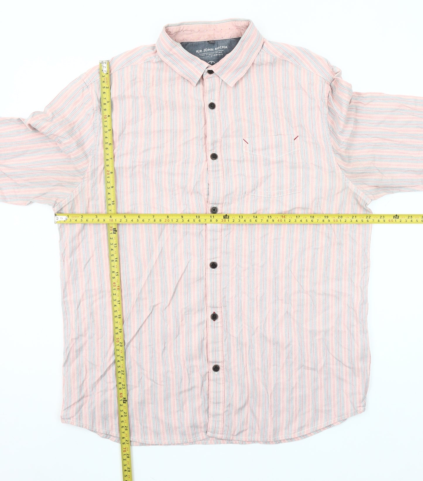 John Rocha Men’s Pink Striped Cotton Button-Up Shirt L Casual