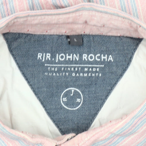 John Rocha Men’s Pink Striped Cotton Button-Up Shirt L Casual