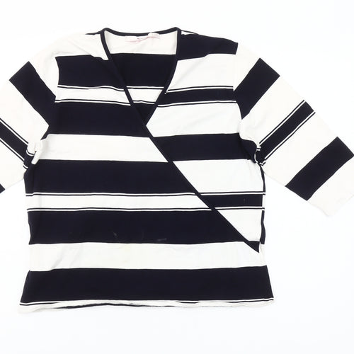 Westerlind Women’s Black White Striped Wrap Blouse XL 3/4 Sleeve