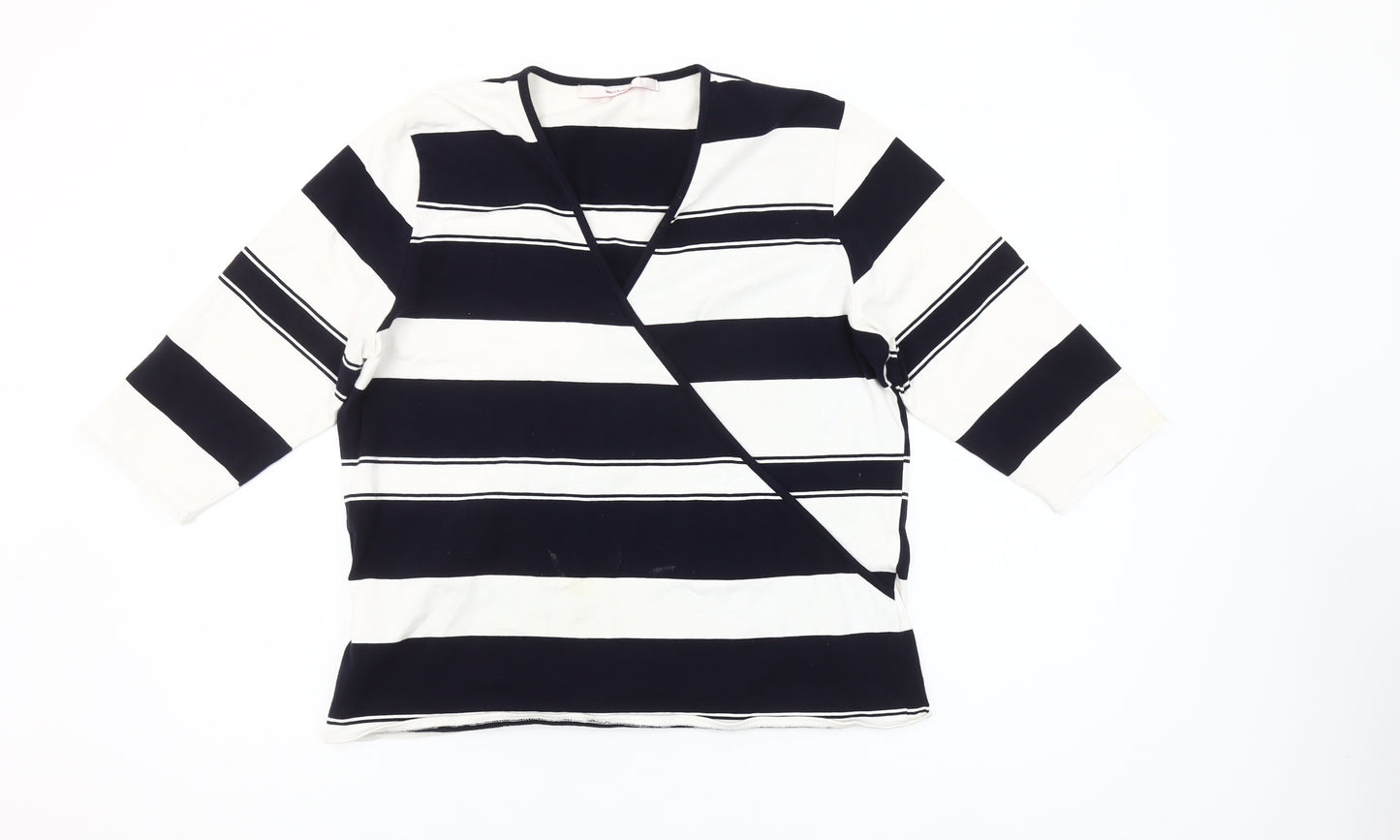 Westerlind Women’s Black White Striped Wrap Blouse XL 3/4 Sleeve