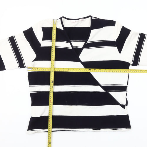 Westerlind Women’s Black White Striped Wrap Blouse XL 3/4 Sleeve