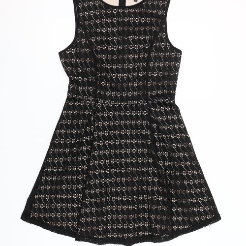New Look Womens Black Size 12 A-Line Sleeveless Lace Dress
