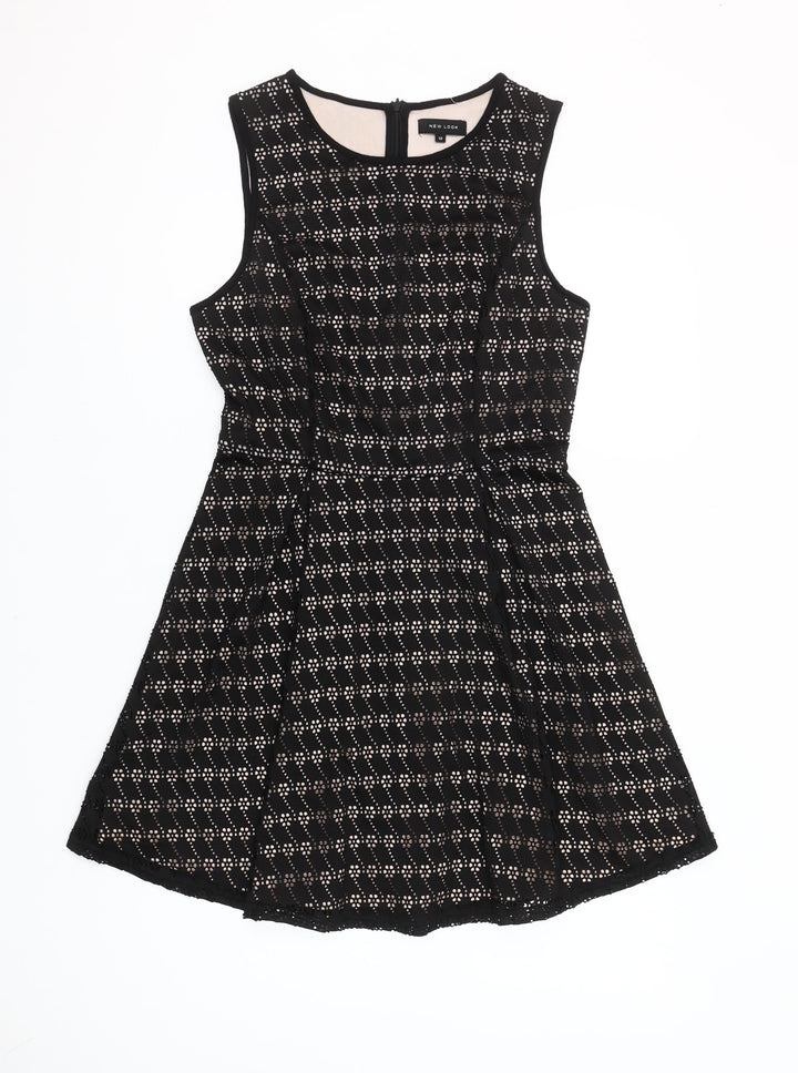 New Look Womens Black Size 12 A-Line Sleeveless Lace Dress