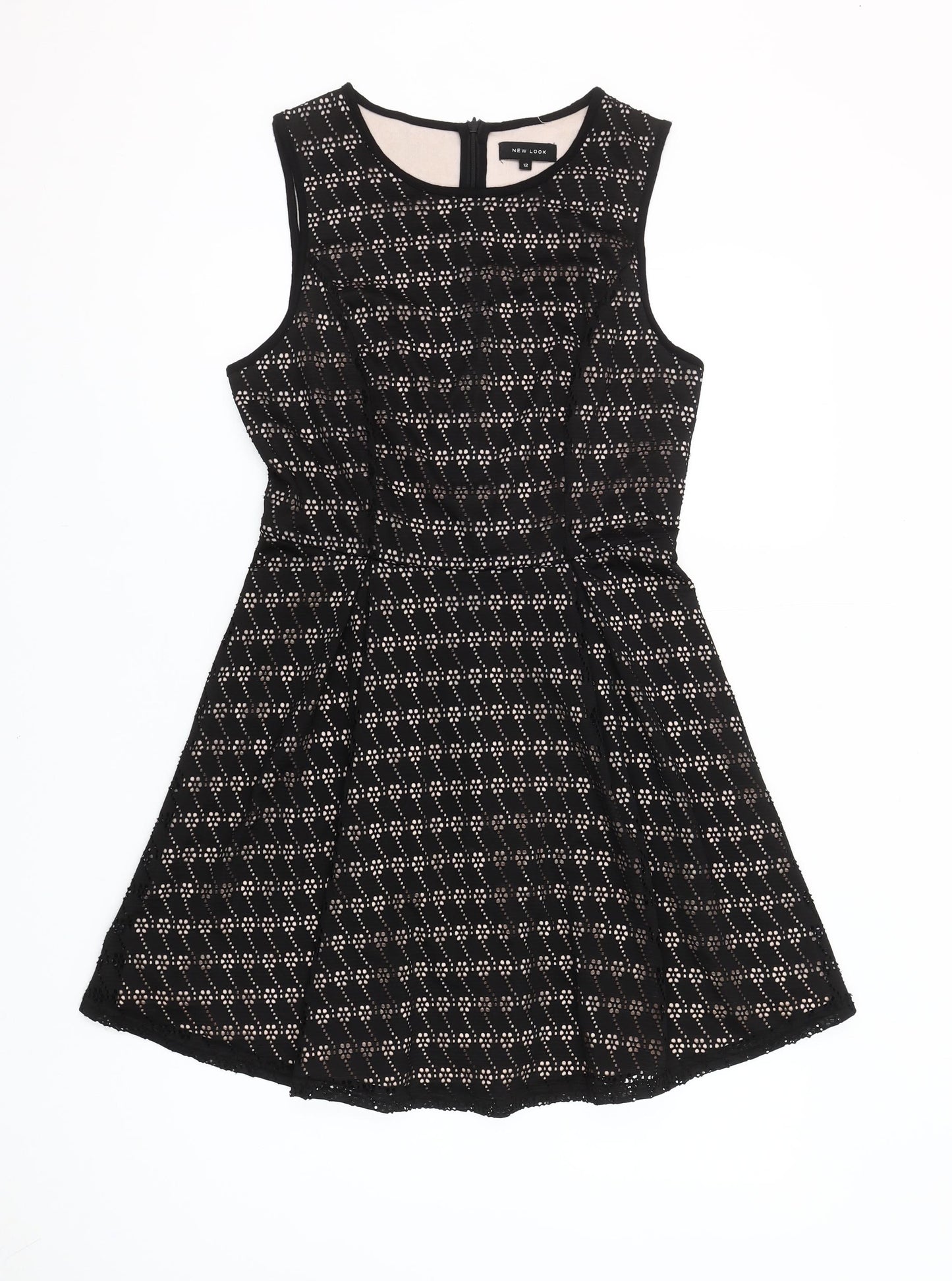 New Look Womens Black Size 12 A-Line Sleeveless Lace Dress