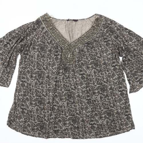 Eastex Women’s Brown Animal Print Beaded Tunic Blouse Size 22/24