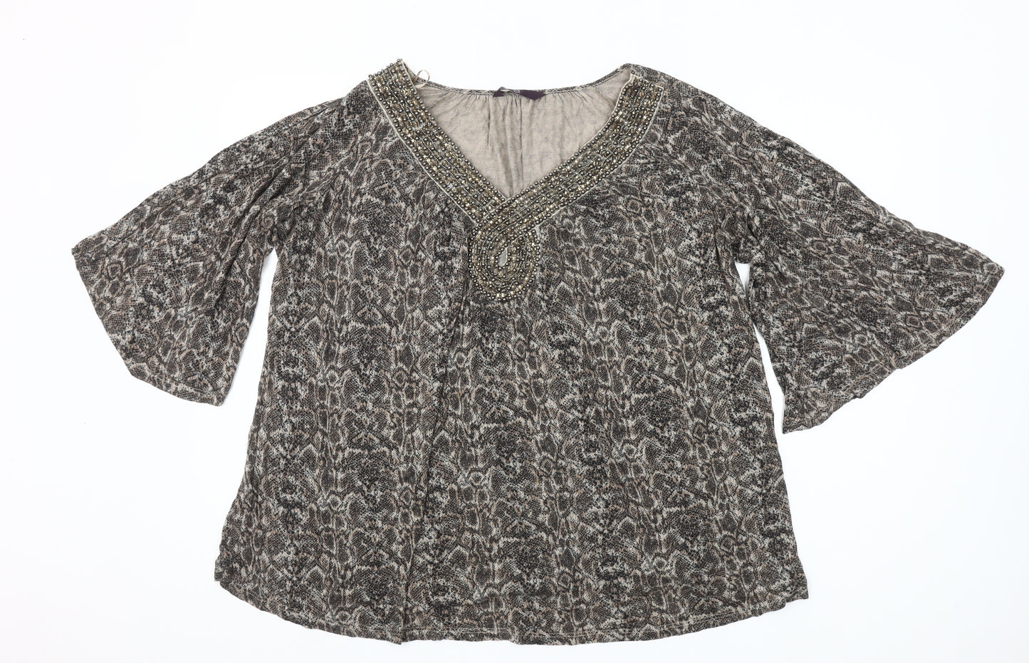Eastex Women’s Brown Animal Print Beaded Tunic Blouse Size 22/24