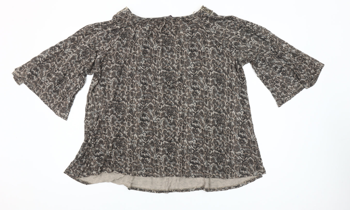 Eastex Women’s Brown Animal Print Beaded Tunic Blouse Size 22/24