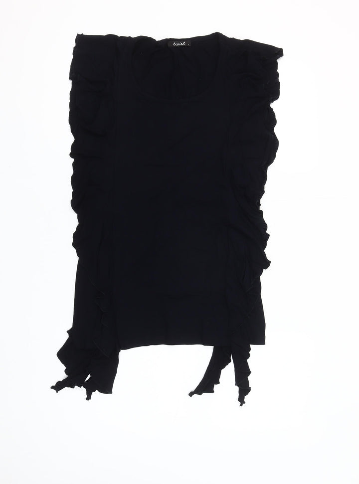 Twist Women’s Black Ruffle Tunic Blouse Size L Sleeveless Scoop Neck