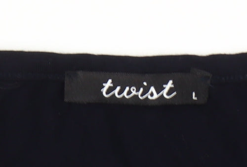 Twist Women’s Black Ruffle Tunic Blouse Size L Sleeveless Scoop Neck