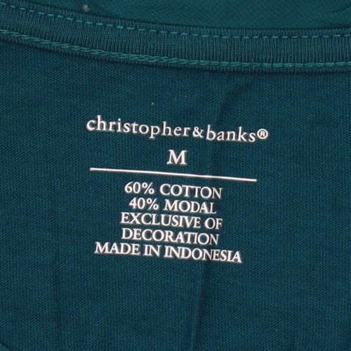 Christopher & Banks Women's Blue Scoop Neck 3/4 Sleeve T-Shirt Size M