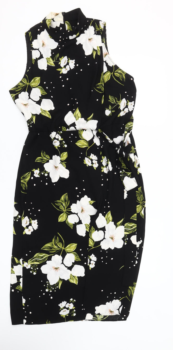 River Island Womens Black Floral Sheath Dress Size 12 Sleeveless