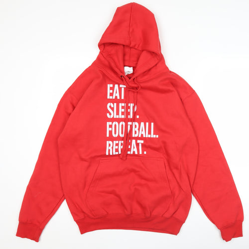 New Spirit Men’s Red Pullover Hoodie Size M Eat Sleep Football Repeat