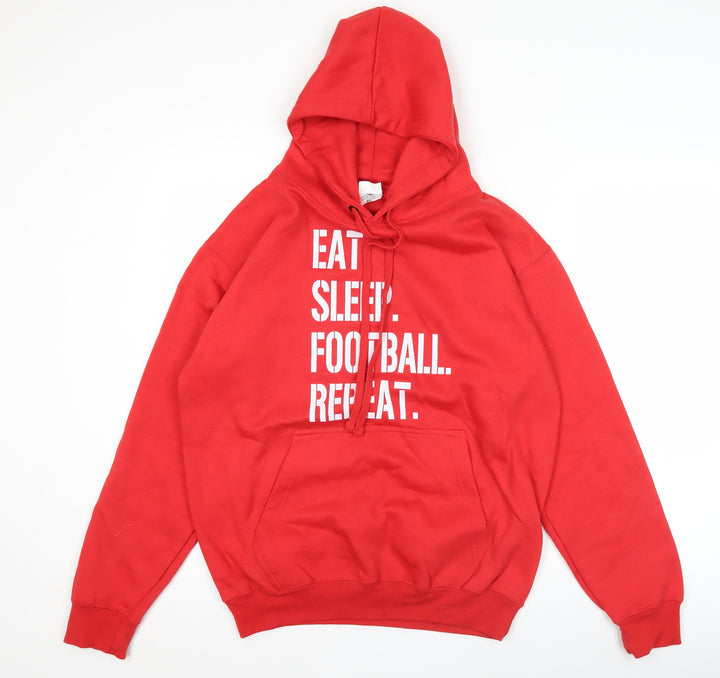 New Spirit Men’s Red Pullover Hoodie Size M Eat Sleep Football Repeat