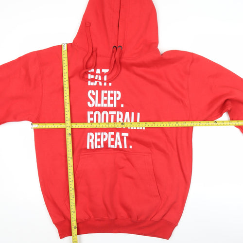New Spirit Men’s Red Pullover Hoodie Size M Eat Sleep Football Repeat
