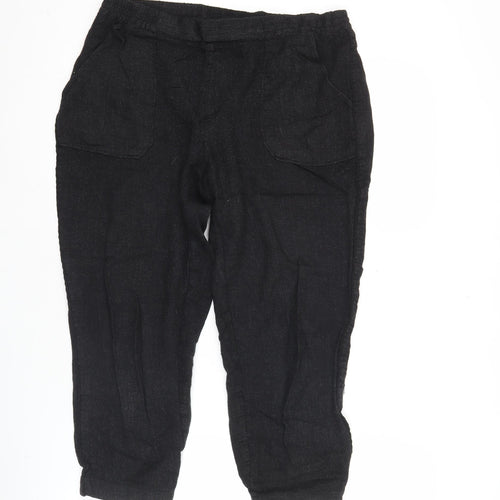 Zara Women Black Linen Blend Jogger Trousers Size M Regular