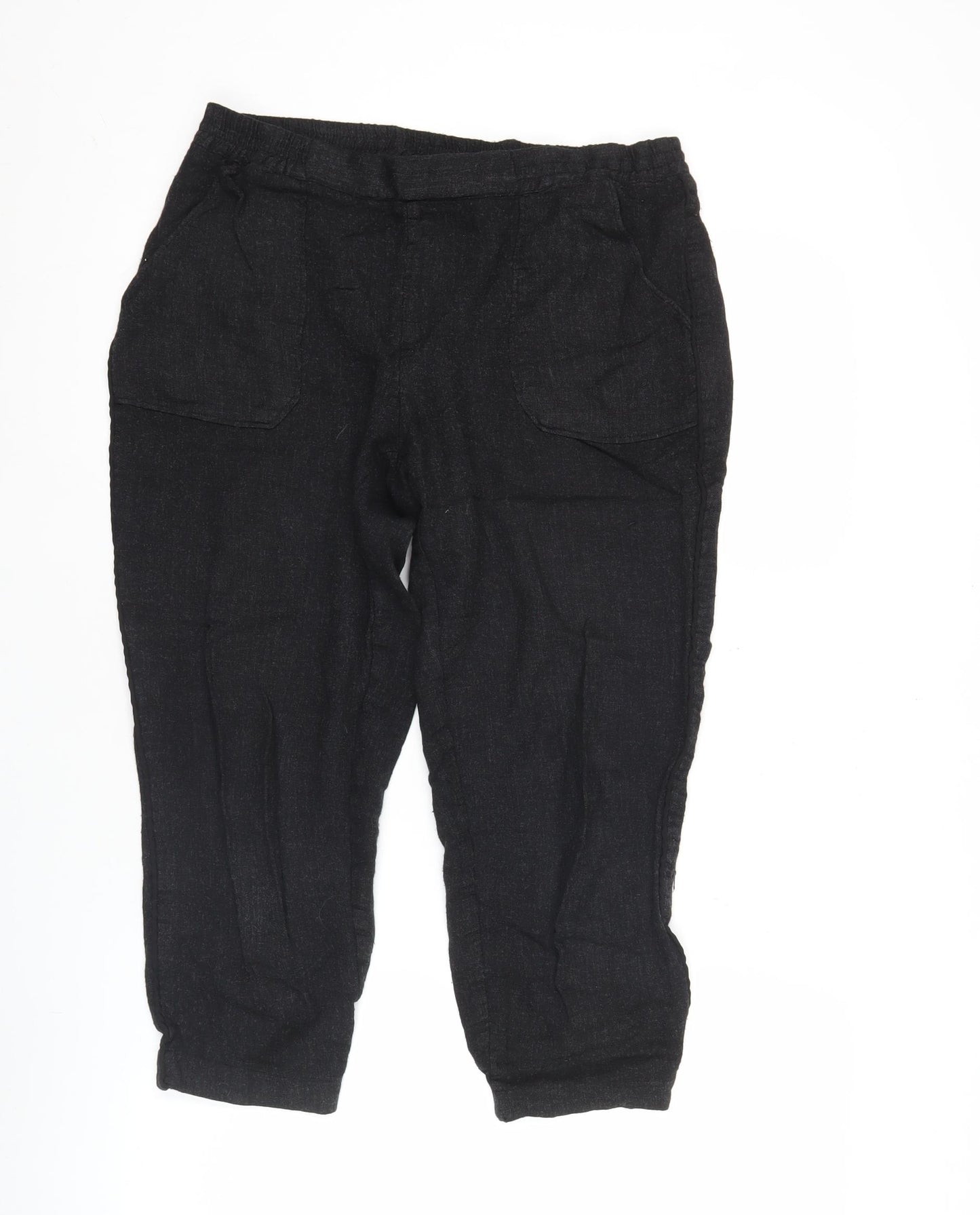 Zara Women Black Linen Blend Jogger Trousers Size M Regular