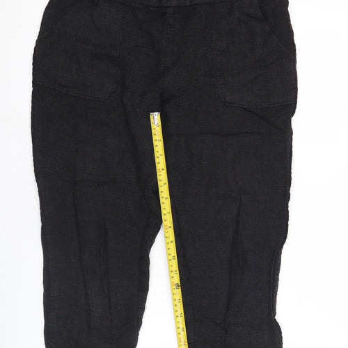 Zara Women Black Linen Blend Jogger Trousers Size M Regular