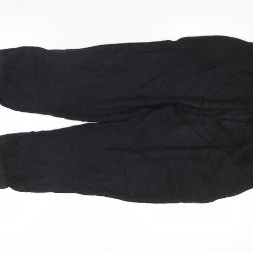 Zara Women Black Linen Blend Jogger Trousers Size M Regular
